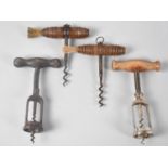 A Collection of Four Vintage Corkscrews, Two Double Auction and Two with Brushes