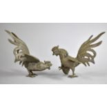 A Pair of Mid 20th Century Silver Plated Fighting Cocks, 12cm Long