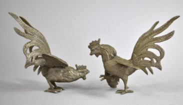 A Pair of Mid 20th Century Silver Plated Fighting Cocks, 12cm Long