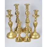 Three Pairs of Vintage Brass Candlesticks, the Largest 28cm