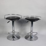 A Pair of Modern Chrome Framed Rise and Fall Bar Stools