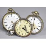 Two Silver Plate Cased Pocket Watches with White Enamel Faces and Roman Numeral Together with a