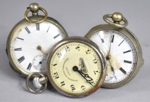 Two Silver Plate Cased Pocket Watches with White Enamel Faces and Roman Numeral Together with a