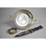 A Silver Plated Presentation Quaish Together with a Scottish Carrick Dagger and a Silver Napkin Ring