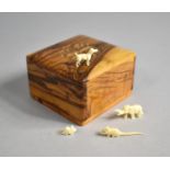 A Souvenir Olive Wood Religious Box, Carved Crucifix to Lid and Side Inscribed Bethlehem, 6cm Square