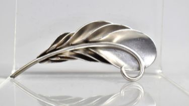 A Sterling Silver Brooch in the Form of a Feather, Stamped Sterling Made in England, 7cm Long