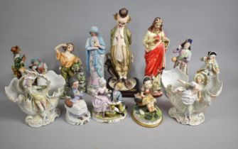 A Collection of Various Continental Ceramic Figural Ornaments, Plaster Study of Jesus etc. Condition