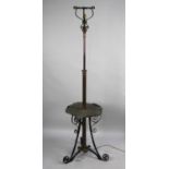 A Late 19th/Late 20th Century Wrought Iron Oil Lamp Stand, Now Converted to Electricity, Tripod