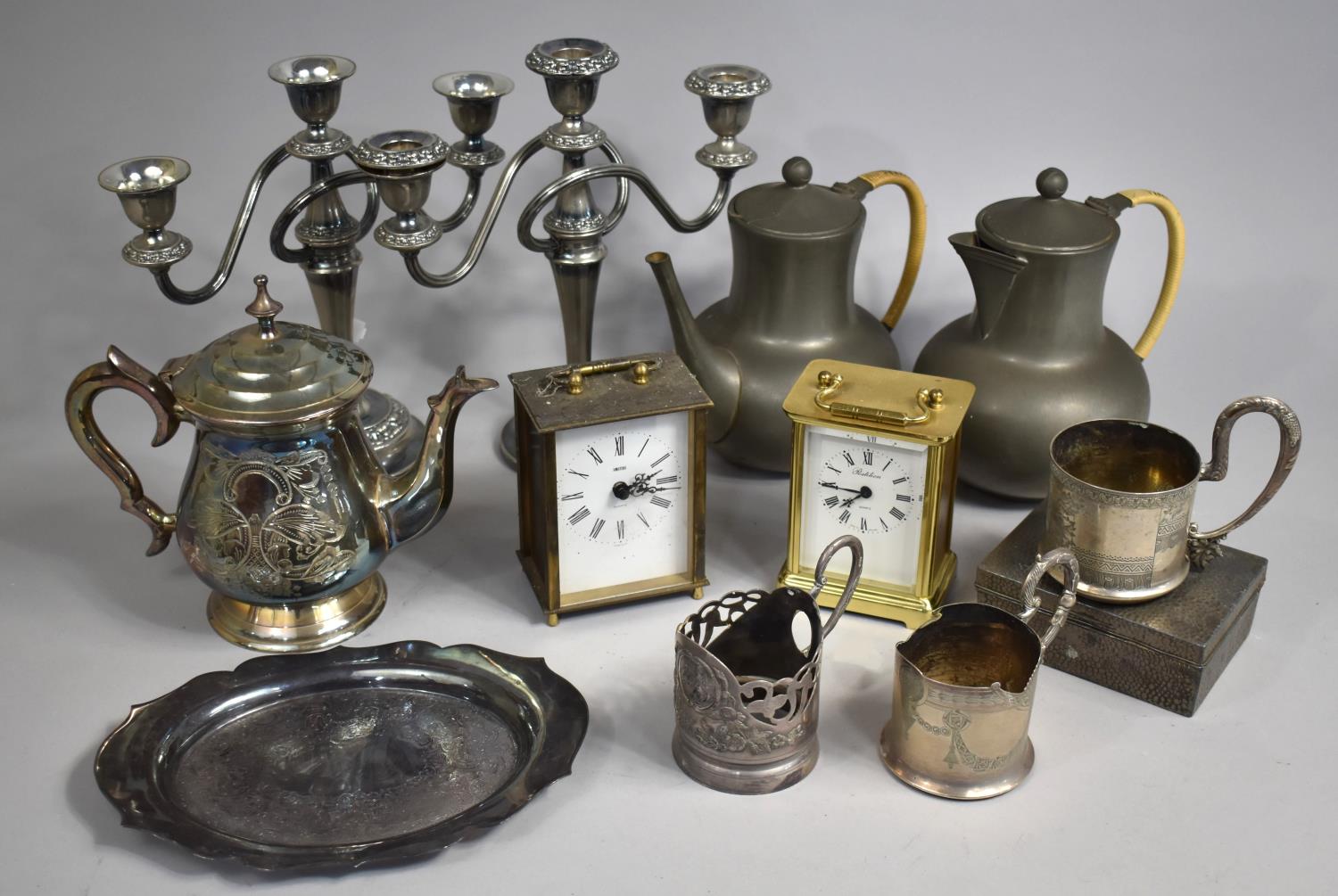 A Collection of Various Metal Wares to Comprise Ornate Glass Liners, Candelabras etc