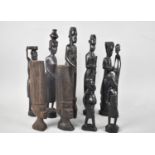 A Collection of Carved Wooden African Tribal Figures