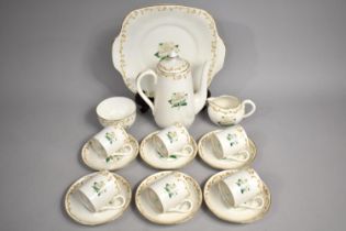 A Crown Staffordshire White Rose Coffee Set to Comprise Six Cans, Six Saucers, Cake Plate, Milk Jug,