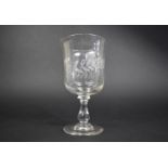 A 19th Century Hand Blown Celery Glass/Goblet of Bell Bucket Form with Flared Rim on Baluster Stem