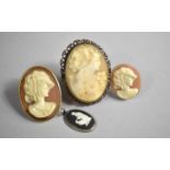 Three Cameo Brooches Two Mounted Together with a Wedgwood Jasperware and Silver Mounted Pendant