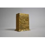 An Oriental Cast Metal Two Division Playing Card Box Decorated with Dragon and Pagoda, 10.5cm High