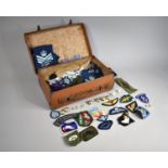 A Vintage Small Document Case Containing RAF and other World Air Force Badges, Buttons, Flashes etc