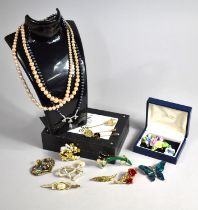 A Collection of Various Jewellery to Comprise Cat Brooch, Necklaces, Coalport Posey Suite,