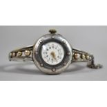 A Ladies Silver Wrist Watch with Gold Gilts on Decorated Bracelet in 800 Silver, Enamel Dial, in