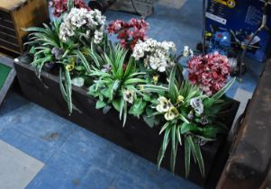 A Modern Wooden Plant Trough Containing Artificial Flowers, 100cm wide