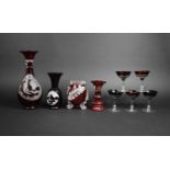 A Collection of Ruby Glass to Comprise Bohemian Overlaid Drinking Glasses etc