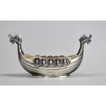 A Sterling Silver Salt in the form of a Viking Longship, Made in Norway by Theodor Olsens, Bergen
