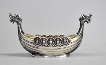 A Sterling Silver Salt in the form of a Viking Longship, Made in Norway by Theodor Olsens, Bergen