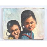 A Mounted but Unframed Oil on Canvas, Far Eastern Mother and Child, 37x28cm