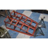 A Pair of Vintage Metal Car Ramps and a Pair of Axle Stands