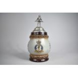A Royal Air Force Squadron Lidded Lager Stein with Medieval Knight in Armor Finial, 25cm high