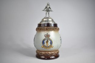 A Royal Air Force Squadron Lidded Lager Stein with Medieval Knight in Armor Finial, 25cm high