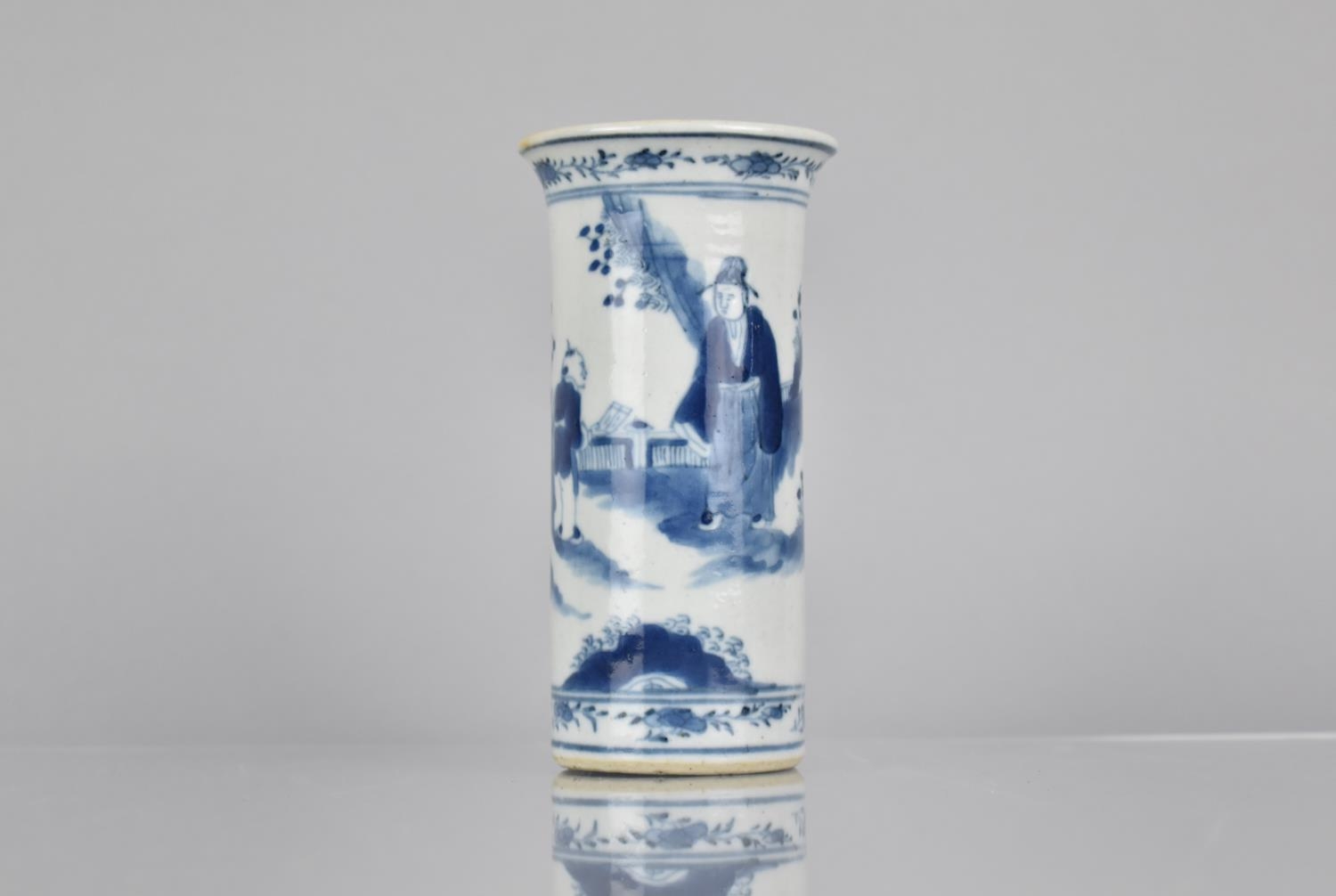 A 19th/20th Century Chinese Porcelain Blue and White Sleeve Vase with Flared Rim Decorated with - Image 2 of 7