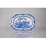An 18th Century Porcelain Blue and White Platter of Rectangular Carved Form Decorated with Walled