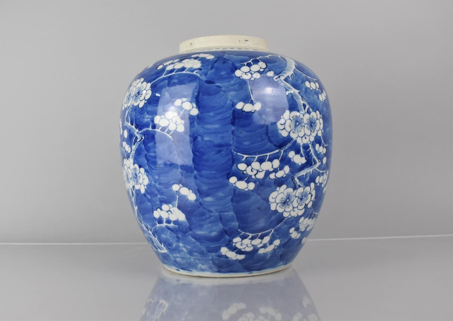 A Large 19th Century Chinese Blue and White Prunus Pattern Ginger Jar, Double Concentric Mark to - Image 3 of 5