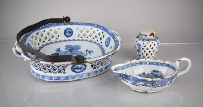 Three Pieces of 18th/19th Century Chinese Porcelain to Comprise Blue and White Pierced Basket with