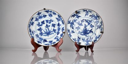 A Pair of Chinese Porcelain Plates Decorated in a Floral Motif, Double Concentric Surrounding Makers
