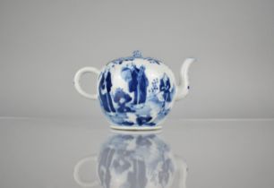 A 19th Century Chinese Porcelain Blue and White Teapot of Globular Form with Loop Handle and
