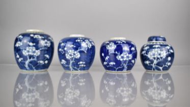 A Collection of Four Various 20th Century Prunus Pattern Ginger Jars, Tallest 13cms High, Condition: