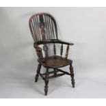 A 19th Century Hooped Back Windsor Armchair with Pierced Splat