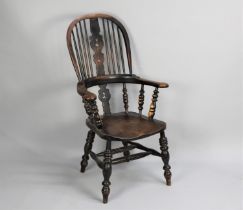 A 19th Century Hooped Back Windsor Armchair with Pierced Splat