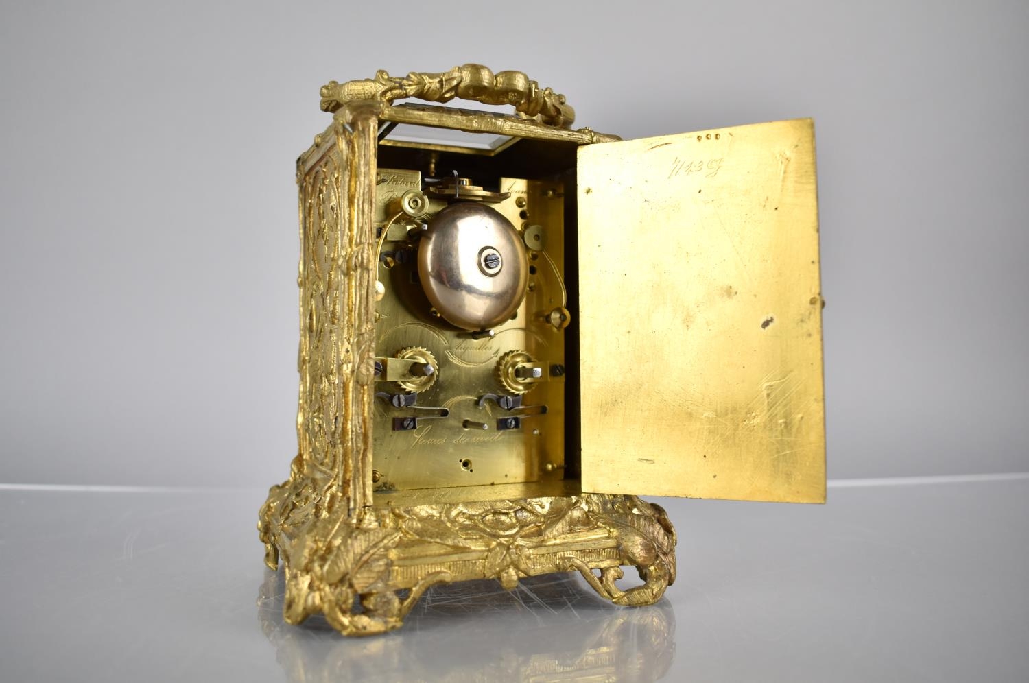 A Late 19th Century Gilt Brass Cased Carriage Alarm Clock by Hottot Paris, The Case with Moulded - Image 6 of 6