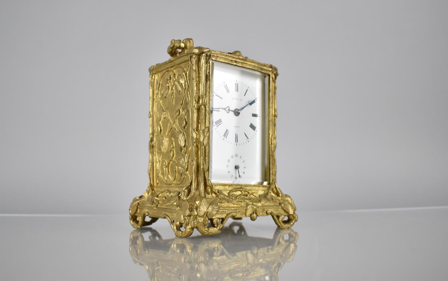 A Late 19th Century Gilt Brass Cased Carriage Alarm Clock by Hottot Paris, The Case with Moulded - Image 2 of 6