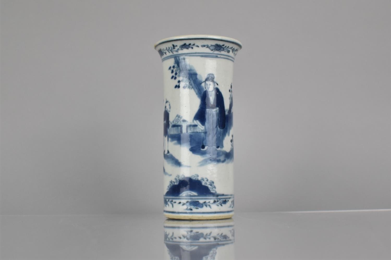 A 19th/20th Century Chinese Porcelain Blue and White Sleeve Vase with Flared Rim Decorated with - Image 3 of 7