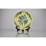 A Chinese Porcelain Yellow Ground Blue and White 'Gardenia' Dish, Decorated with Central Gardenia