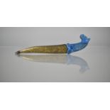 A Persian/Middle Eastern Curned Niello Dagger with Horse Head Handle Carved in Lapis Lazuli, 18cms