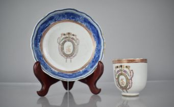 An 18th Century Chinese Porcelain Export Cup and Saucer Decorated with Blue Underglaze Trim and