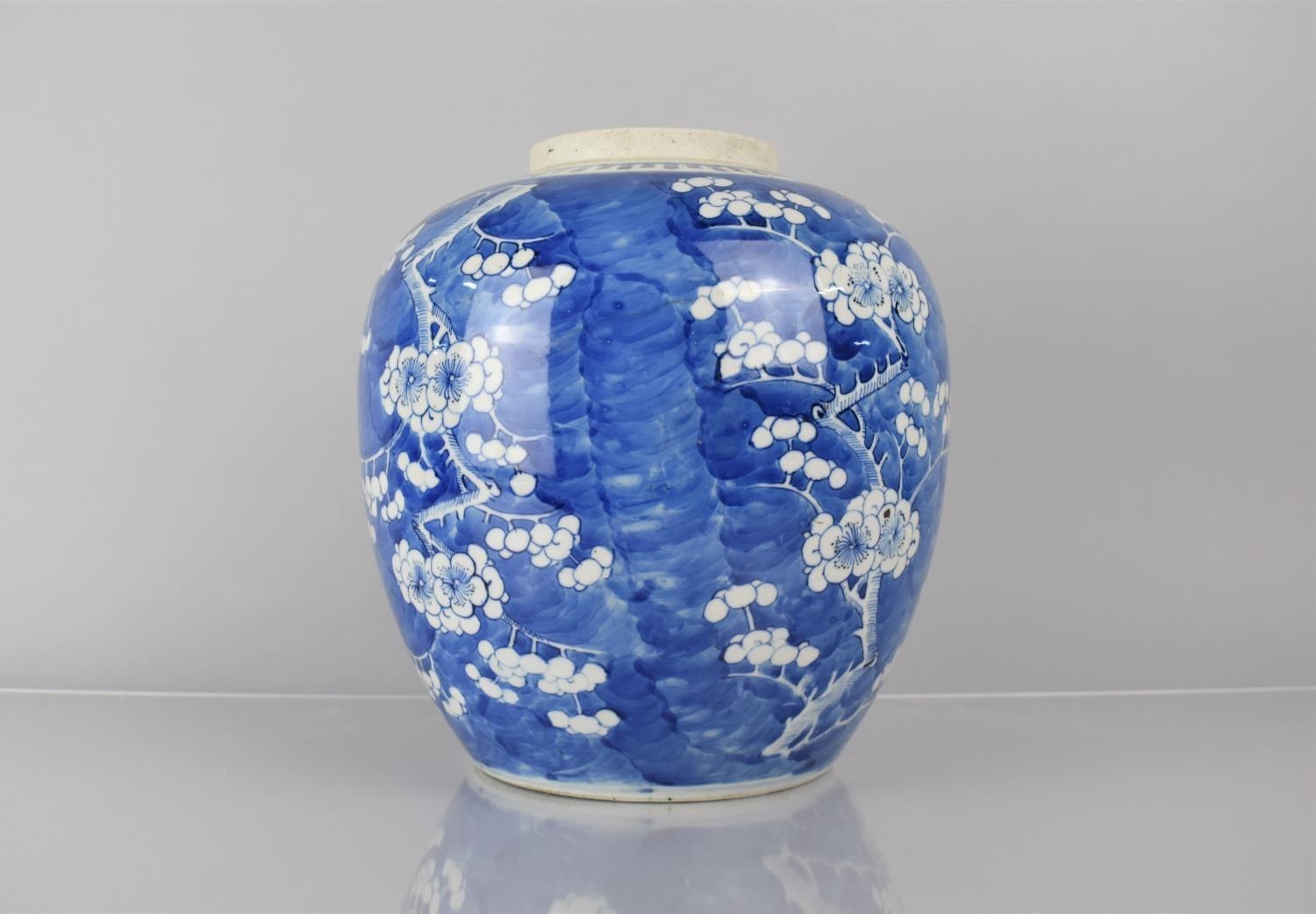A Large 19th Century Chinese Blue and White Prunus Pattern Ginger Jar, Double Concentric Mark to - Image 2 of 5