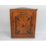 A 19th Century Inlaid Oak Wall Hanging Corner Cabinet with Starburst Decoration to Panelled Door,