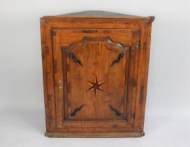 A 19th Century Inlaid Oak Wall Hanging Corner Cabinet with Starburst Decoration to Panelled Door,