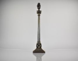 A Plated Corinthian Column Table Lamp on Square Vase, 43cms High