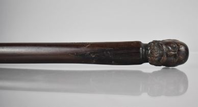 A Late 19th Century Hardwood Walking Stick, The Top Carved with Bust of Bearded Man, 78cms Long