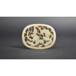 A Carved and Pierced Jade Oval Plaque featuring Bat and Butterfly on Fitted Wooden Base, Plaque 6.